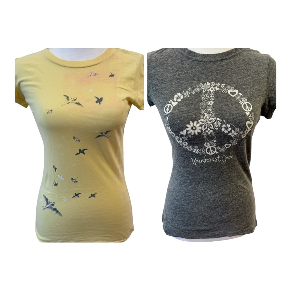 Abercrombie & Fitch Yellow and Gray Fitted Short Sleeve Tees